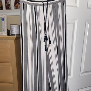Zara Black and White Striped Wide Leg Pants